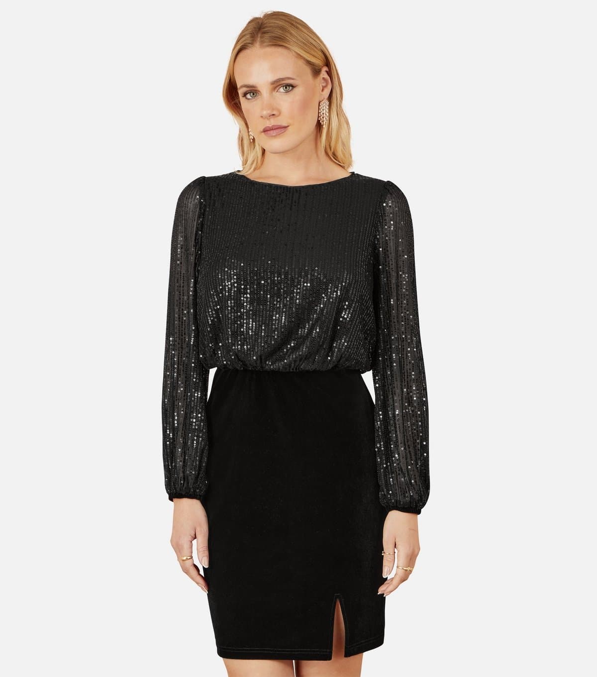 Yumi Women's Black Sequin Velvet Mini Dress Yumi New Look