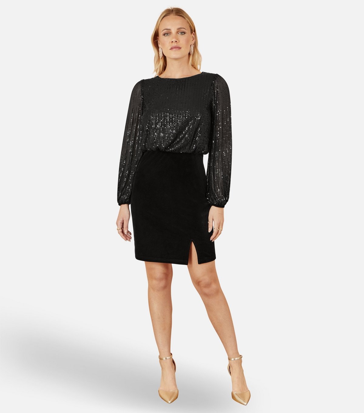 Yumi Women's Black Sequin Velvet Mini Dress Yumi New Look - 2