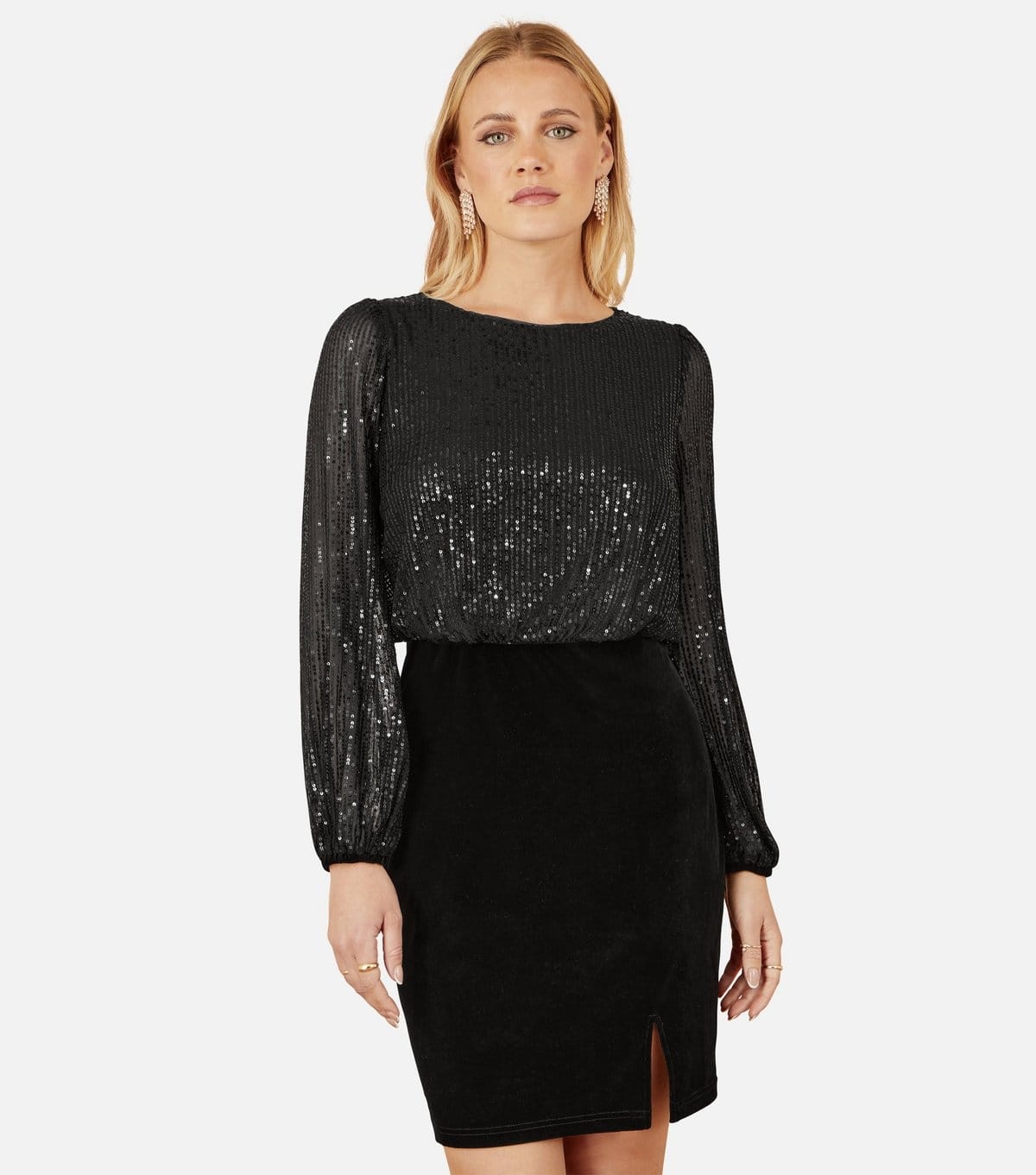 Yumi Women's Black Sequin Velvet Mini Dress Yumi New Look - 4