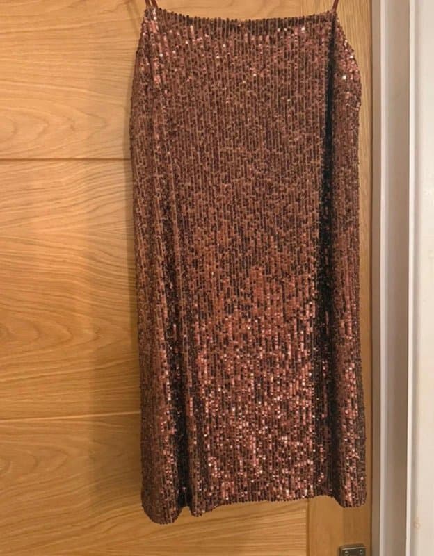 Stradivarius Stradivarius Copper Brown Bronze Sequin Sparkly Embellished Cami Slip Mini Dress Christmas