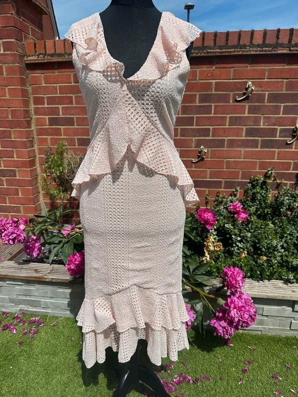 ASOS ASOS Pink Lace Ruffle Midi Dress UK 12 Ladies Day Wedding Guest