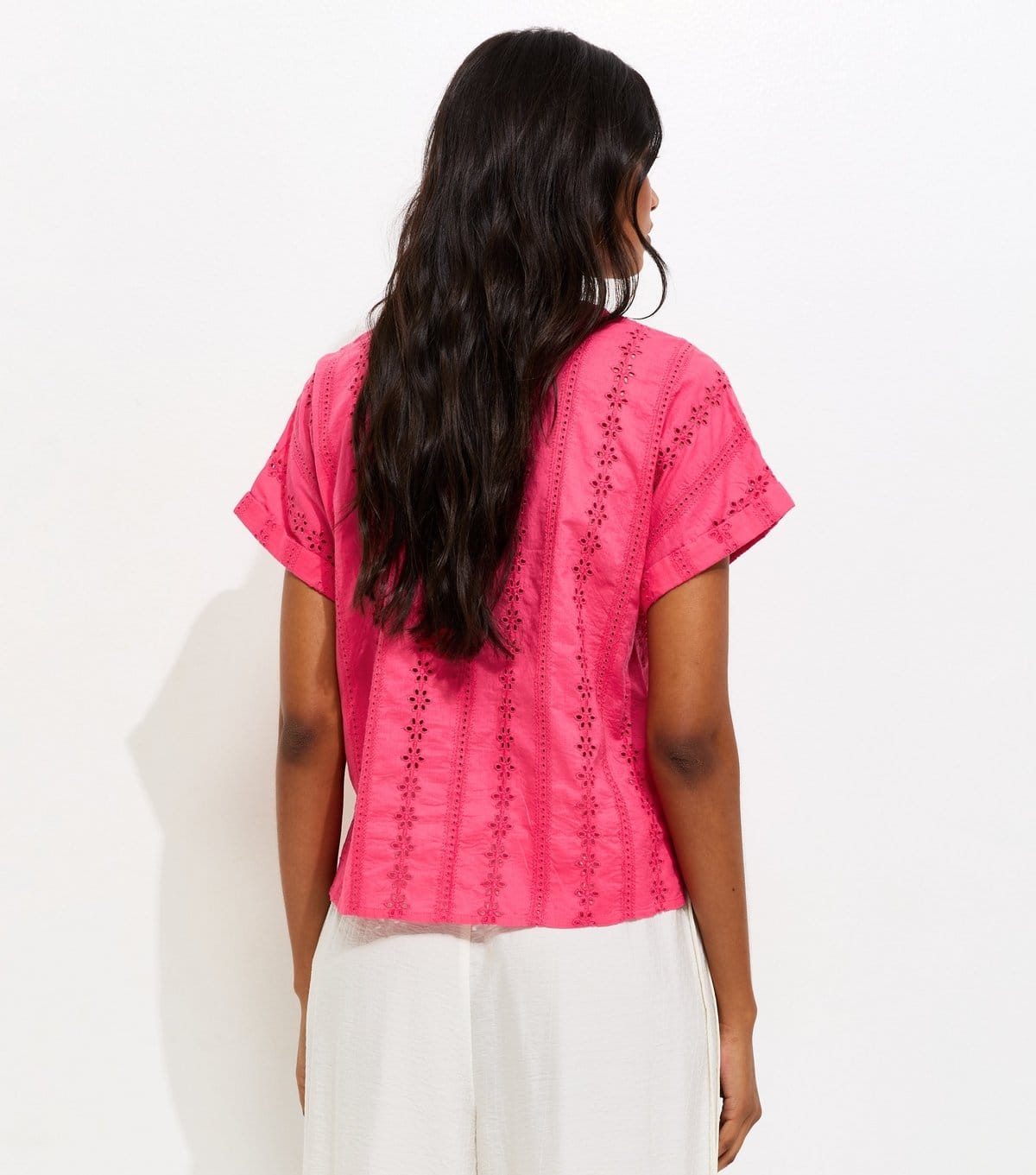 New Look Women's Pink Cotton Broderie Anglaise Button Through Top New Look - 4