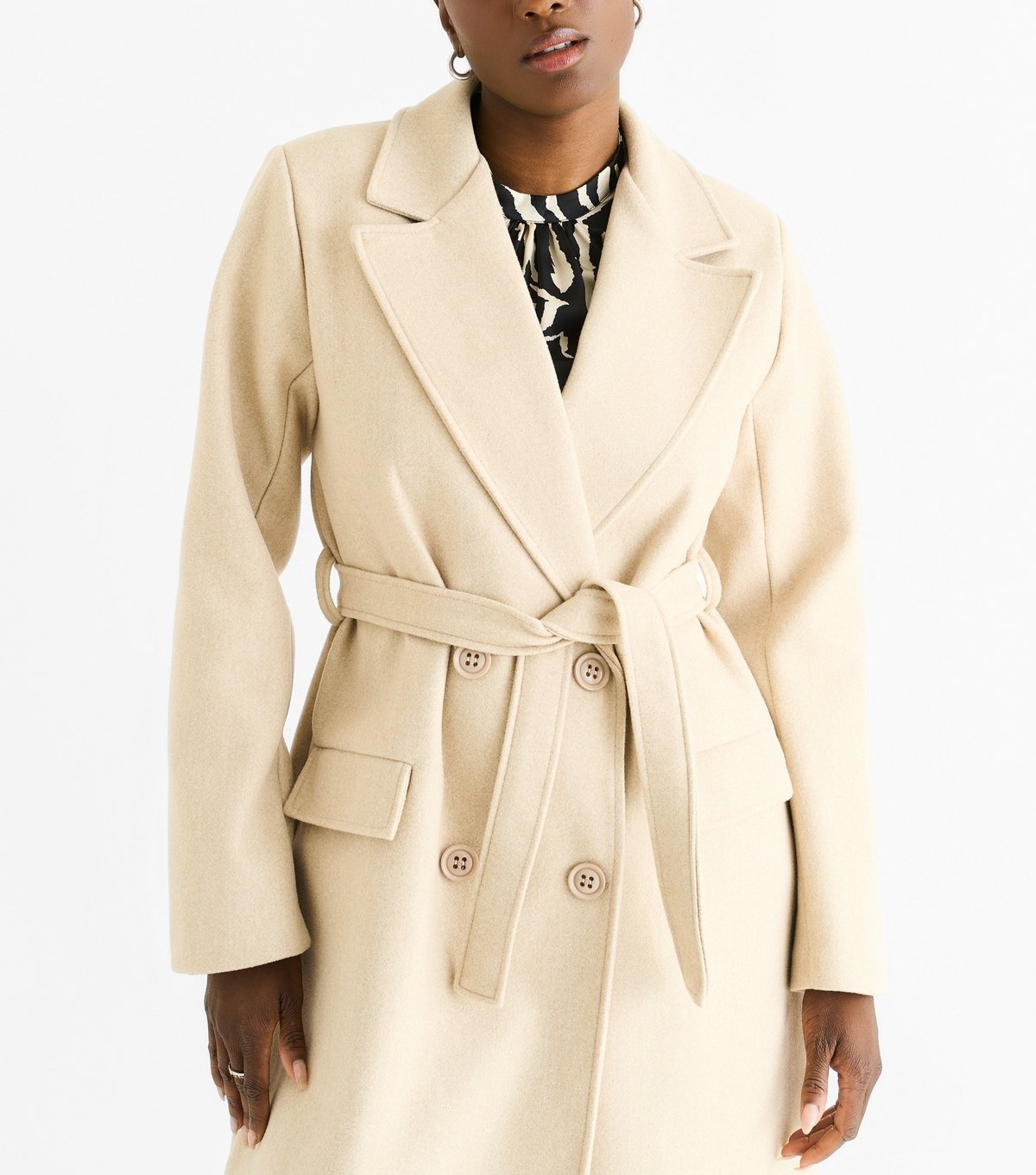 Gini London Women's Oatmeal Double Breasted Collared Coat Gini London New Look - 2