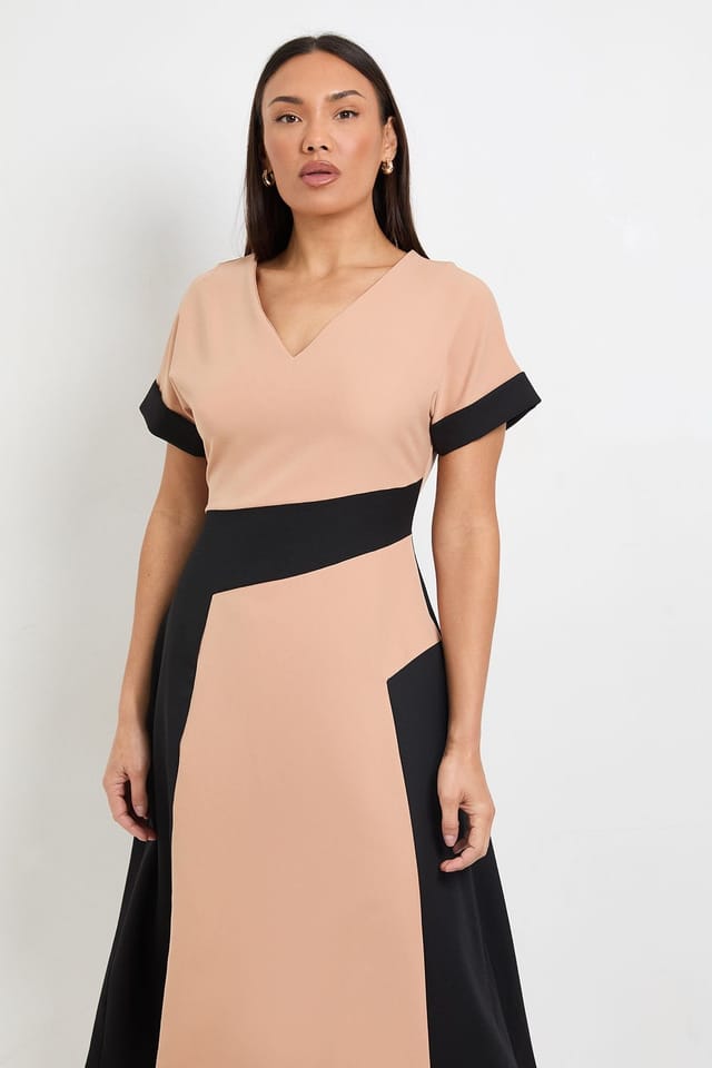 Principles Principles Women's Contrast Roll Sleeve Midi Dress in Black - 2