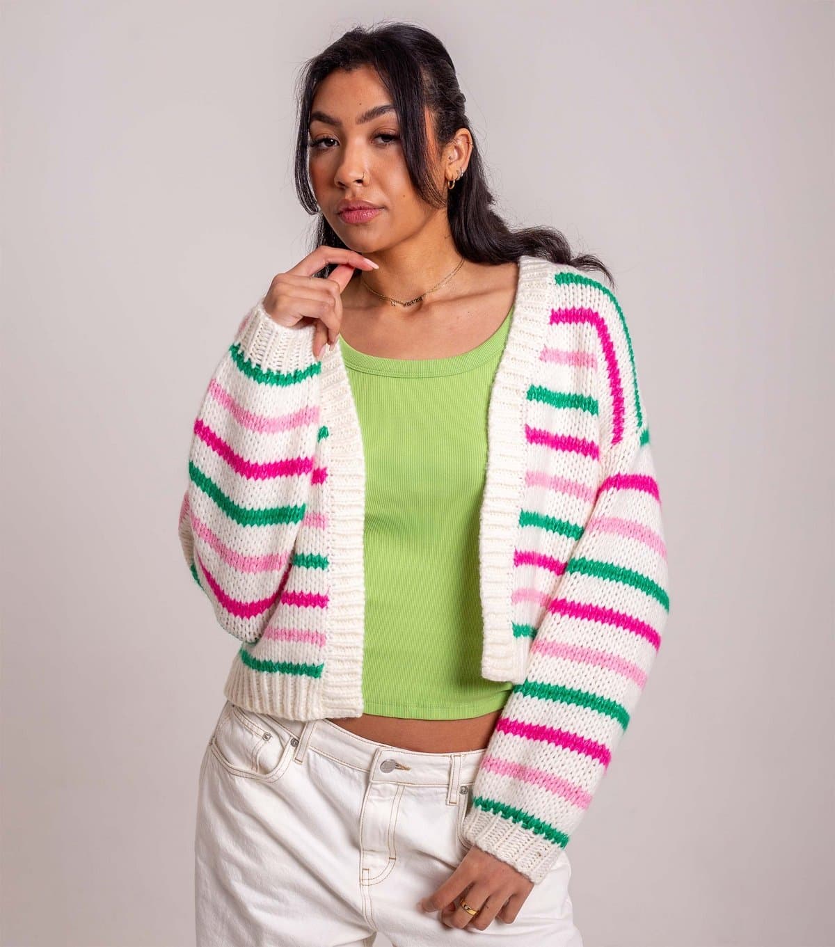 Sunshine Soul Women's Cream and Pink Thin Striped Open Cardigan Sunshine Soul New Look