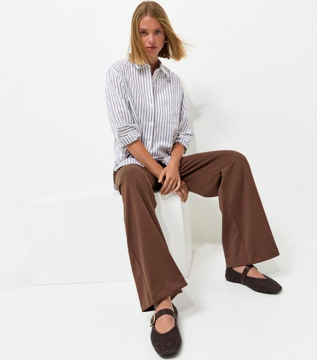 New Look Women's Dark Brown Jersey Wide Leg Trousers New Look - 3