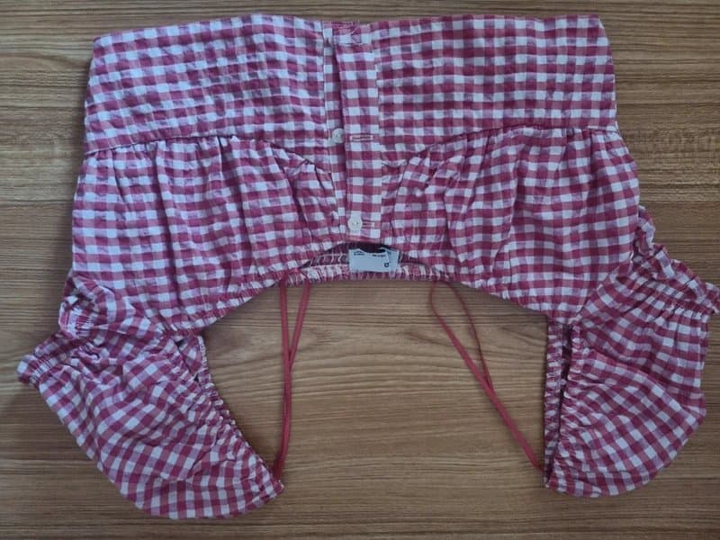 Bershka bershka red and white checked cropped top ribbon detail size m nwot