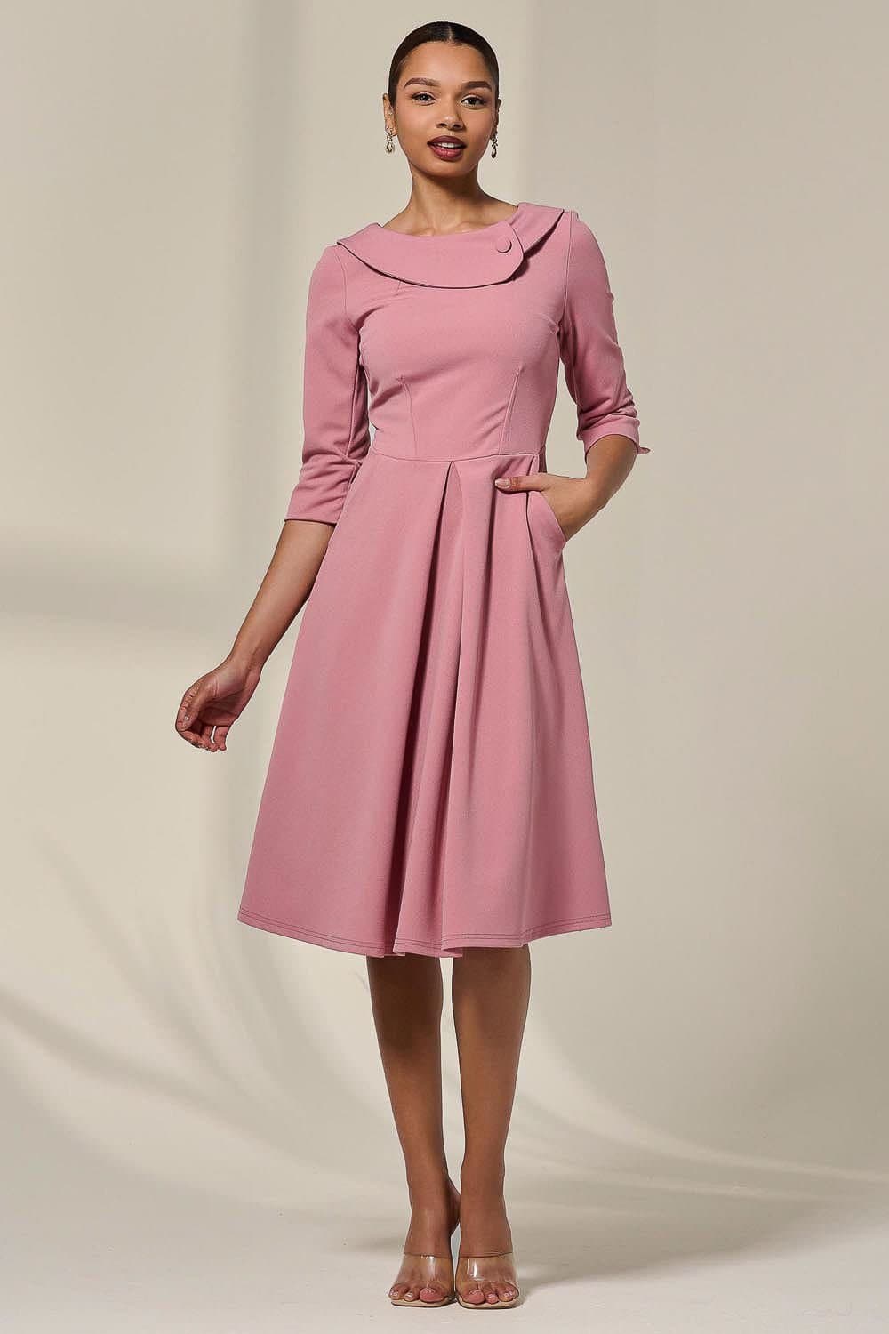 Jolie Moi Jolie Moi Women's Sloan 3/4 Sleeve Midi Dress in Pale Pink