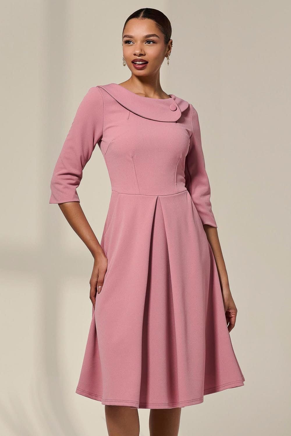 Jolie Moi Jolie Moi Women's Sloan 3/4 Sleeve Midi Dress in Pale Pink - 4