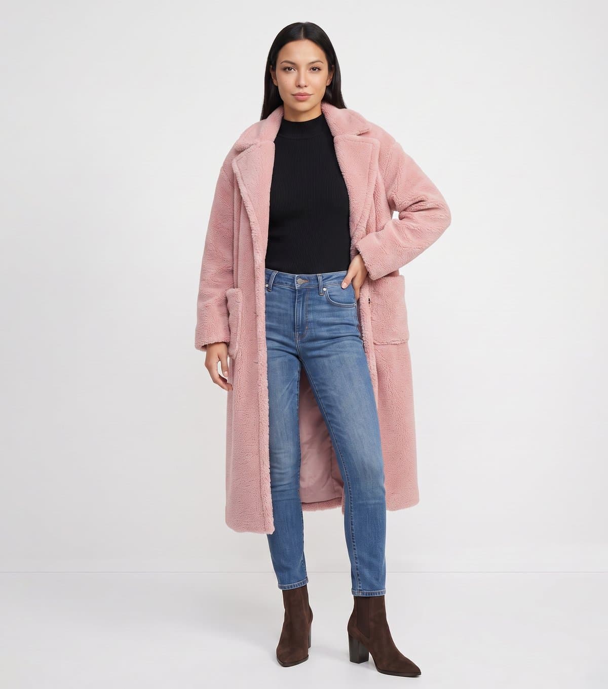 Gini London Women's Light Pink Longline Teddy Coat Gini London New Look