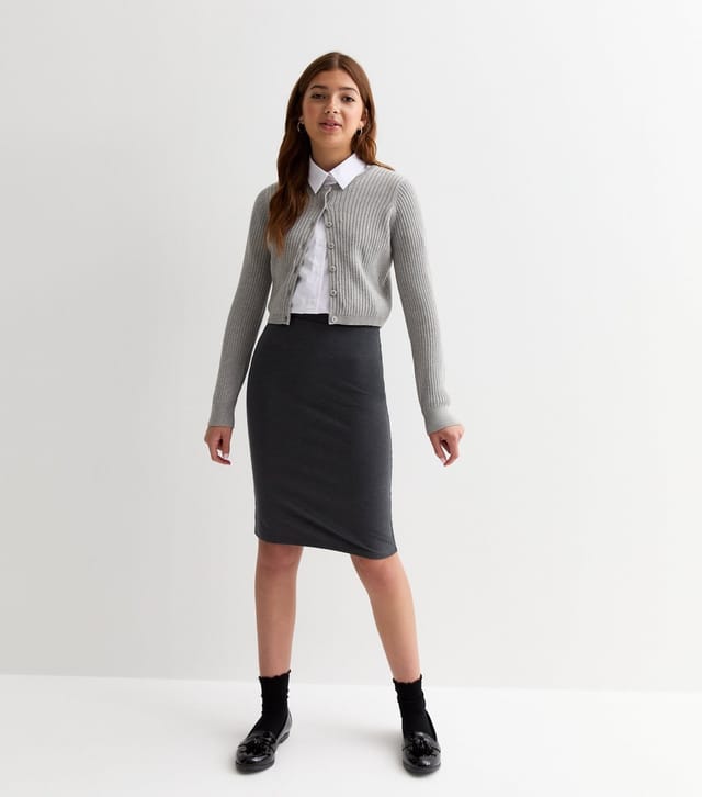 New Look Girls' Grey Stretch Cotton School Tube Skirt New Look - 2