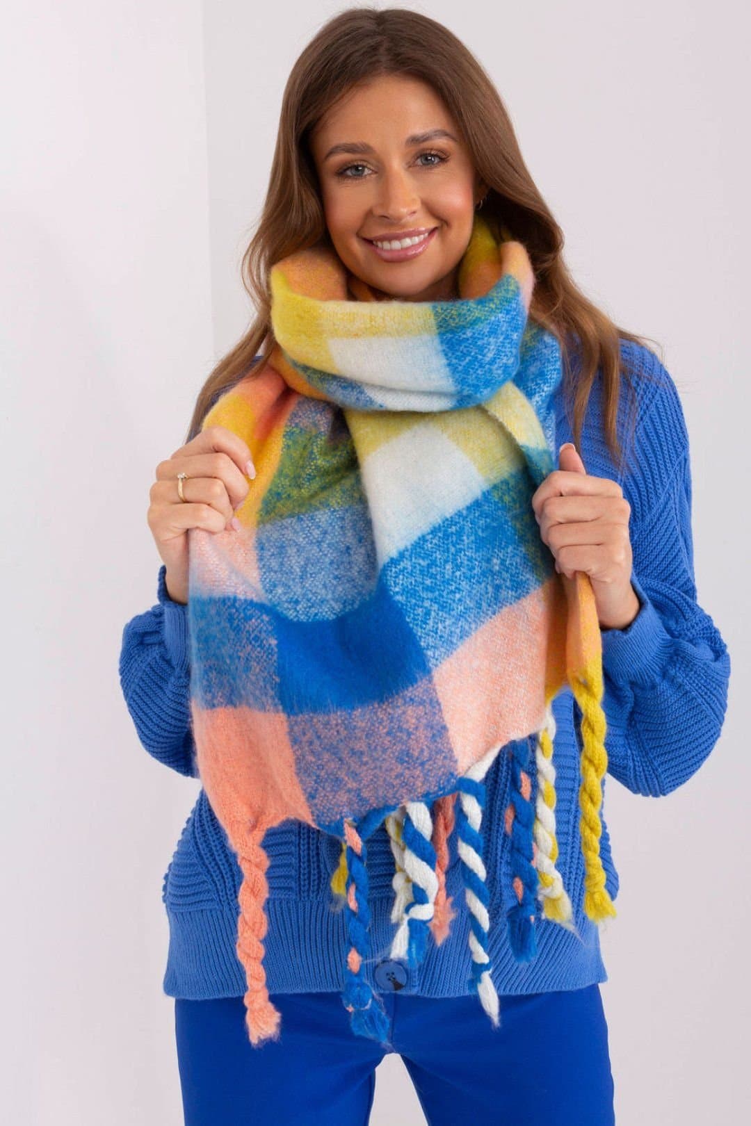 Love Lace Love Lace Women's Long Colorful Plaid Scarf with Tassels for Fall Winter Wear