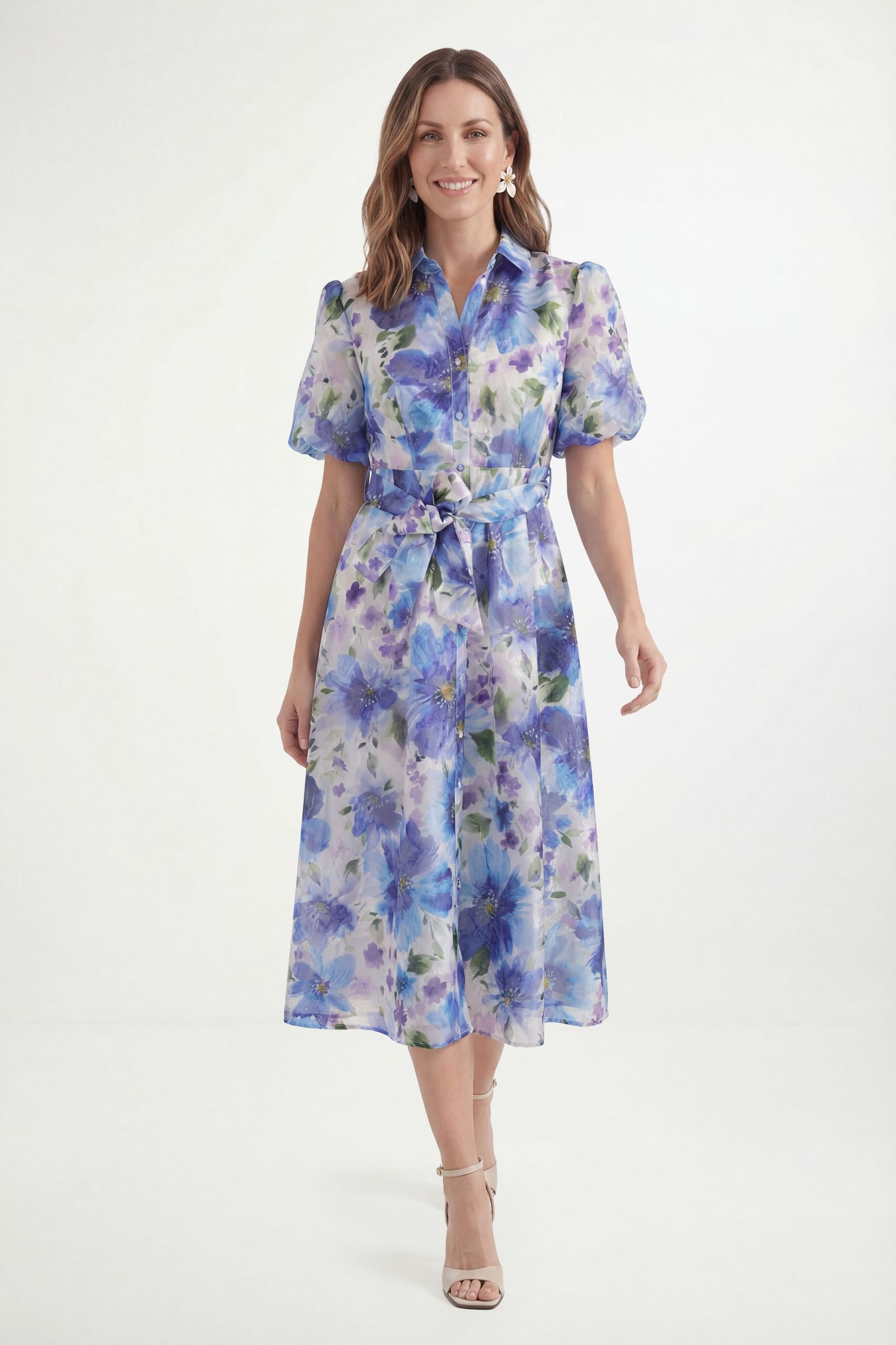 Wallis Women's Petite Floral Burn Out Shirt Dress in Ivory