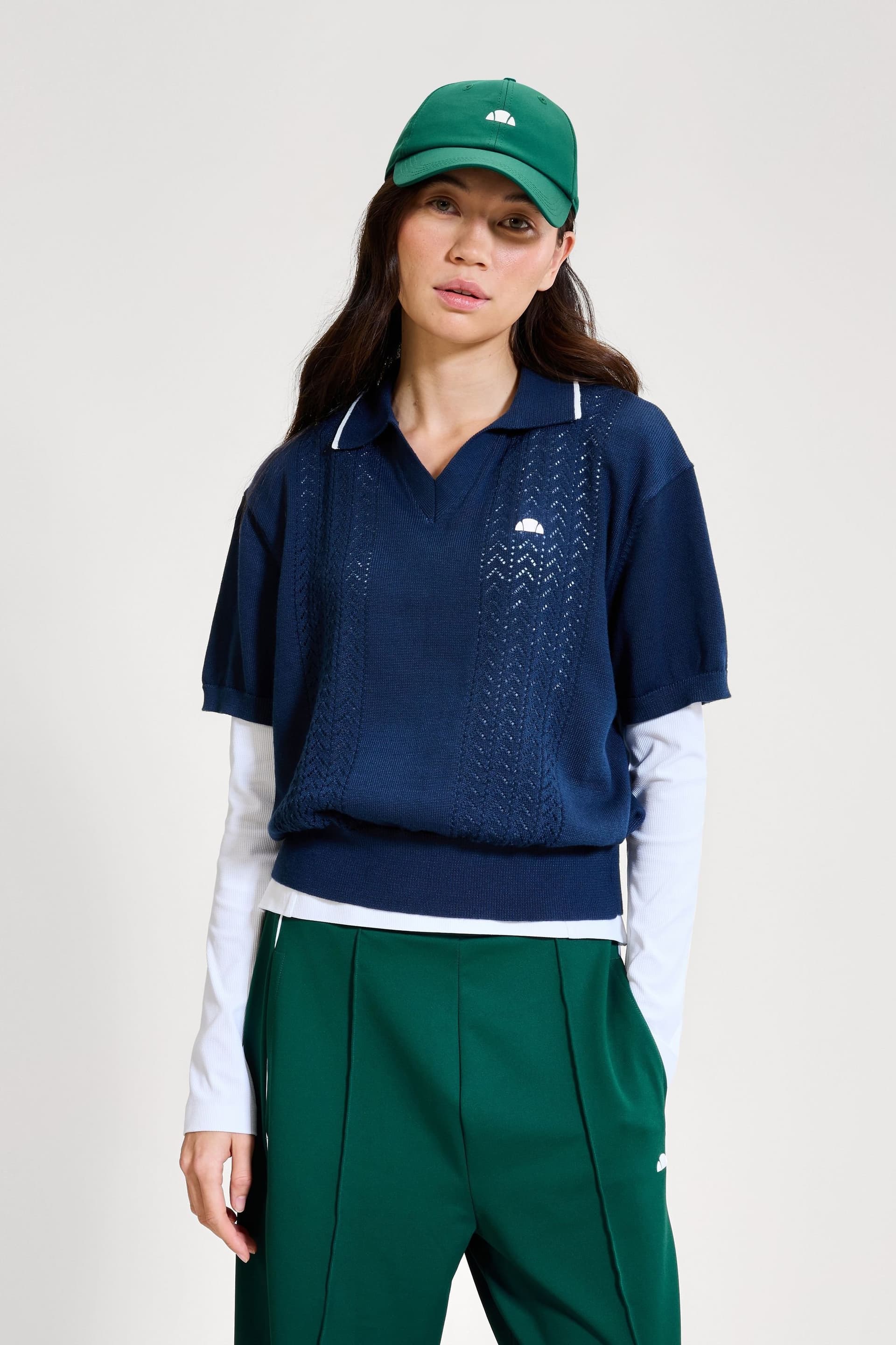 Ellesse Ellesse Navy Pointelle Polo Top for Women