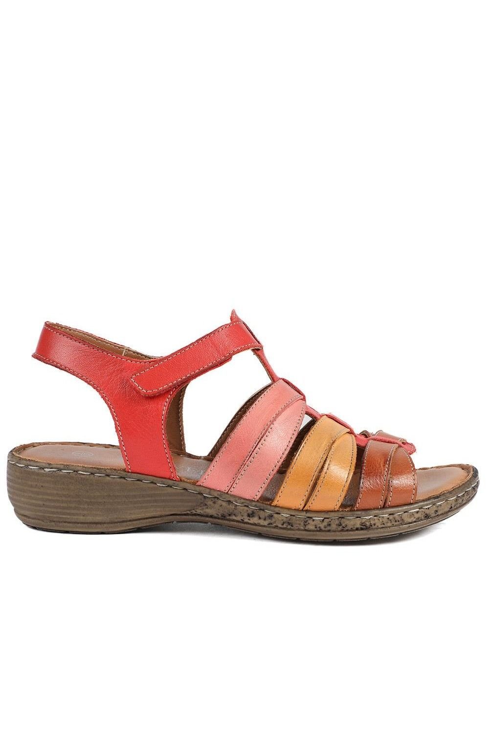 Pavers Pavers Women's Premium Leather Adjustable Fasten Sandals in Red - 2