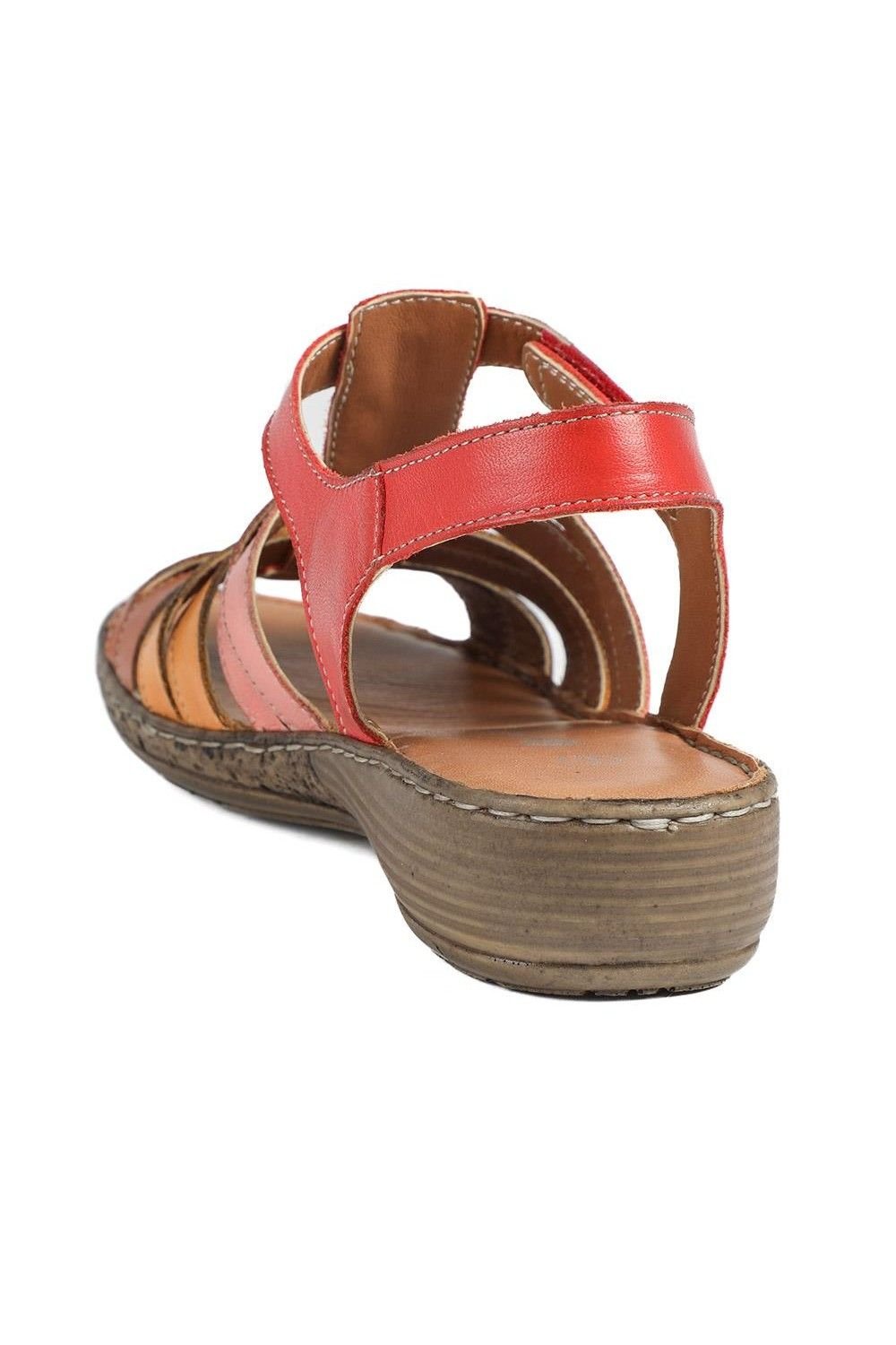 Pavers Pavers Women's Premium Leather Adjustable Fasten Sandals in Red - 3