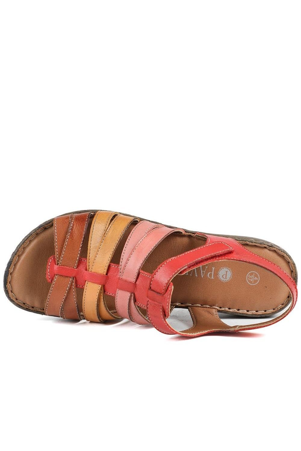 Pavers Pavers Women's Premium Leather Adjustable Fasten Sandals in Red - 4