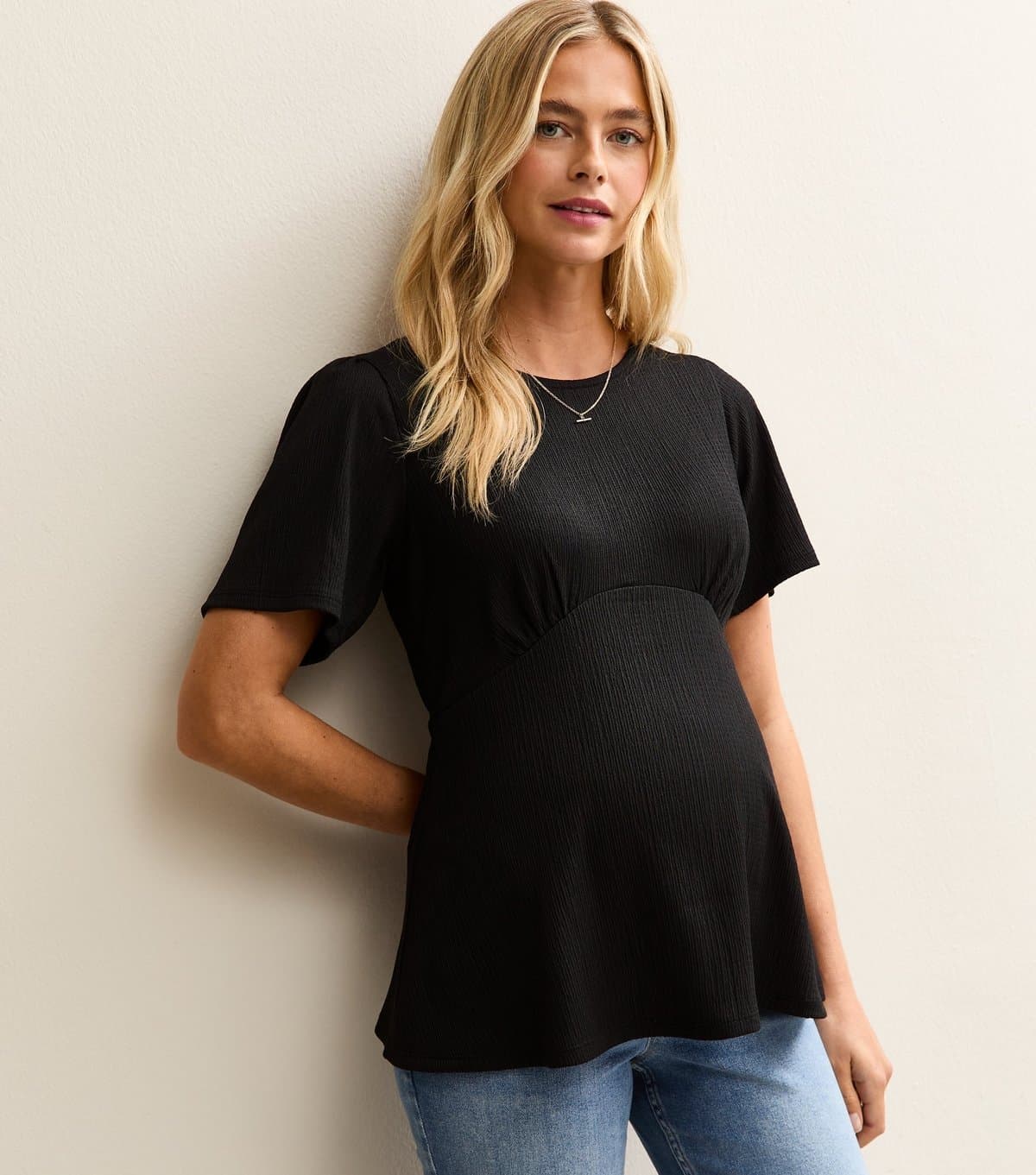 New Look Women's Maternity Black Textured Jersey Half Moon Waist Top New Look