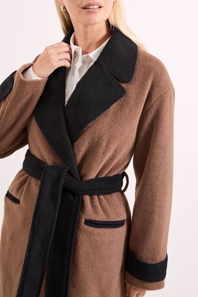 Wallis Wallis Women's Principles by Contrast Wrap Coat in Chocolate - 2