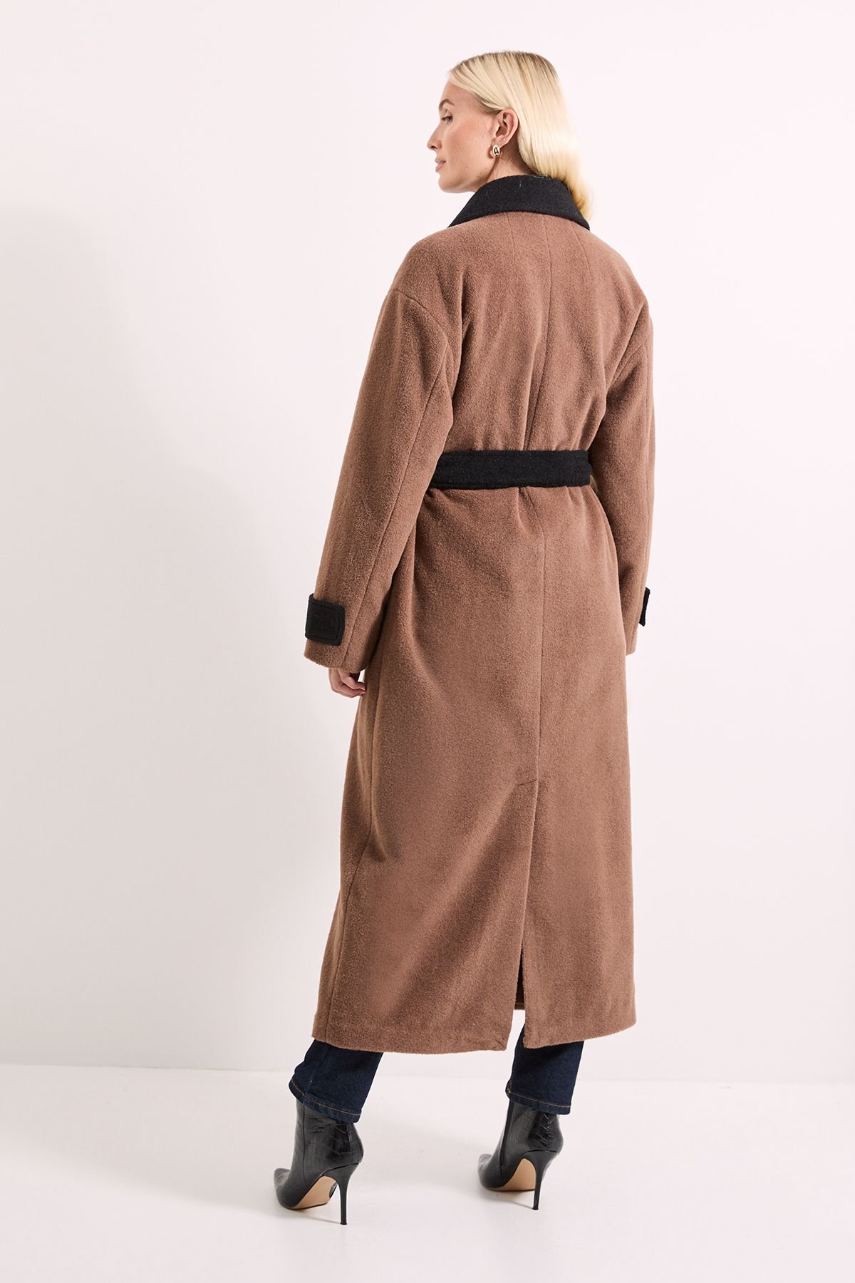 Wallis Wallis Women's Principles by Contrast Wrap Coat in Chocolate - 3