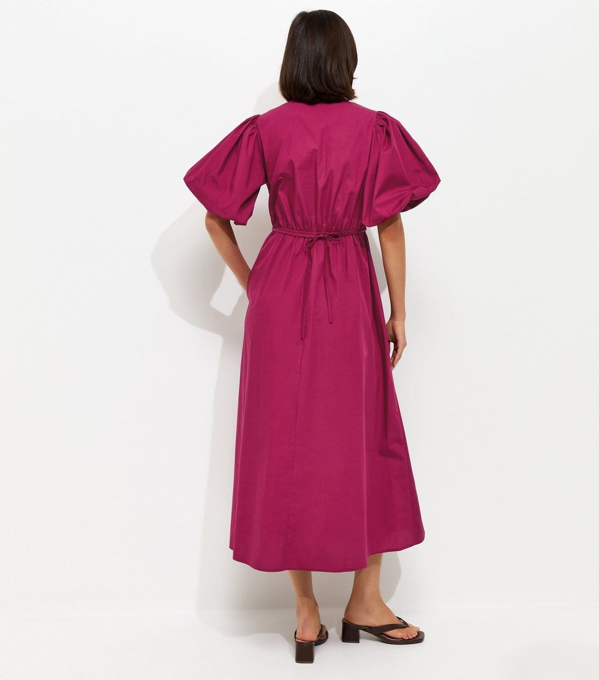 New Look Women's Light Burgundy Cotton Puff Sleeve Midi Dress New Look - 4
