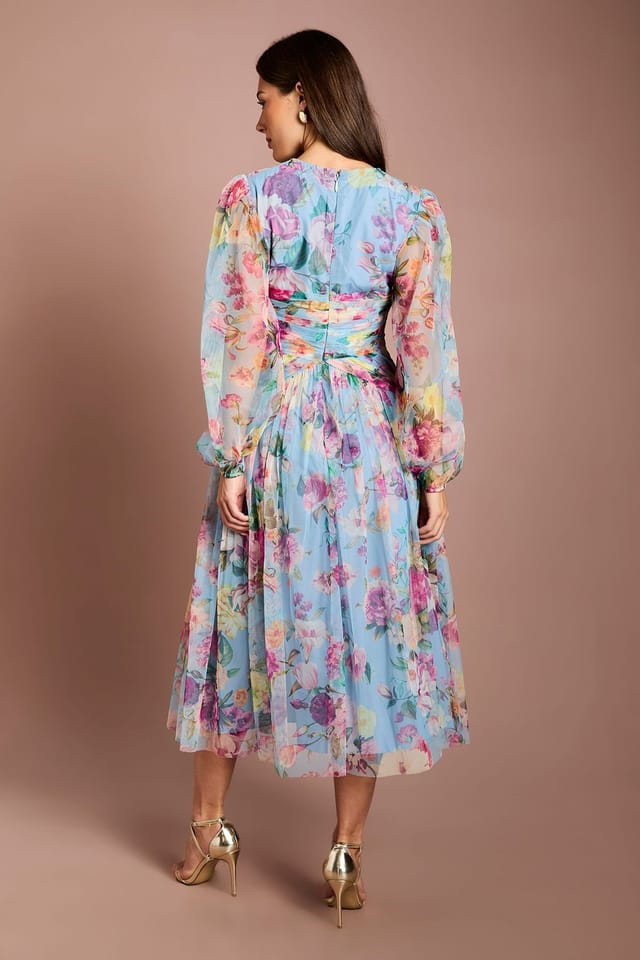 Coast Coast Women's Printed Floral Mesh Midi Dress in Blue - 3