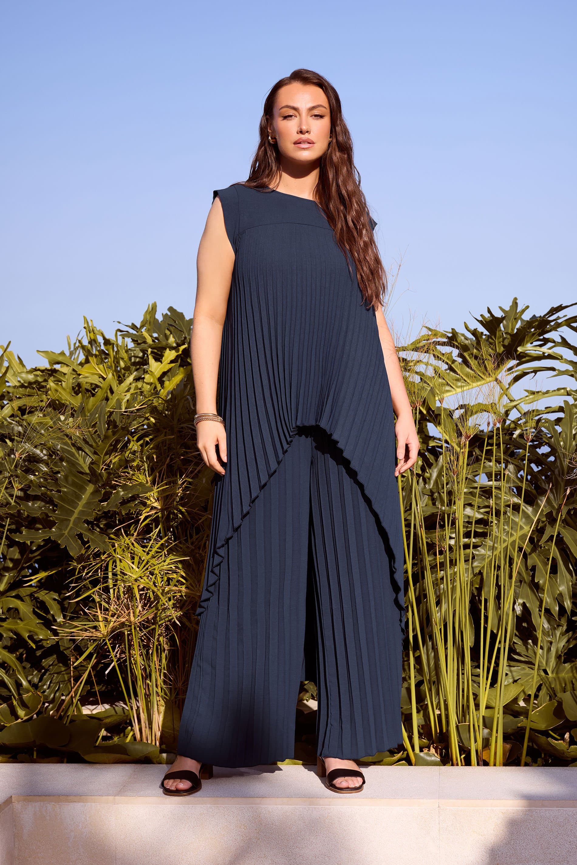 Yours London Plus Size Navy Blue Pleated Trousers