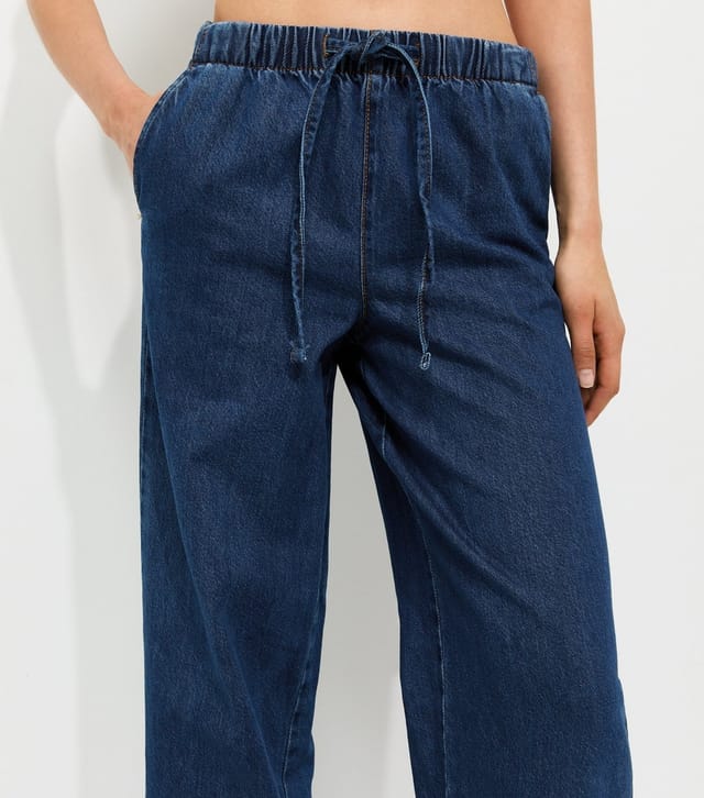 New Look Women's Blue Denim Wide Leg Drawstring Waist Jeans New Look - 2