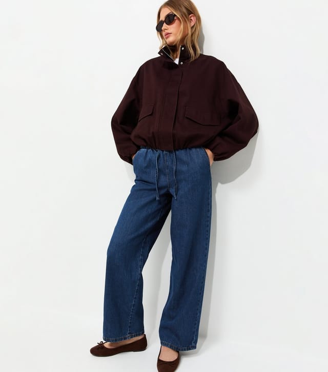 New Look Women's Blue Denim Wide Leg Drawstring Waist Jeans New Look - 3