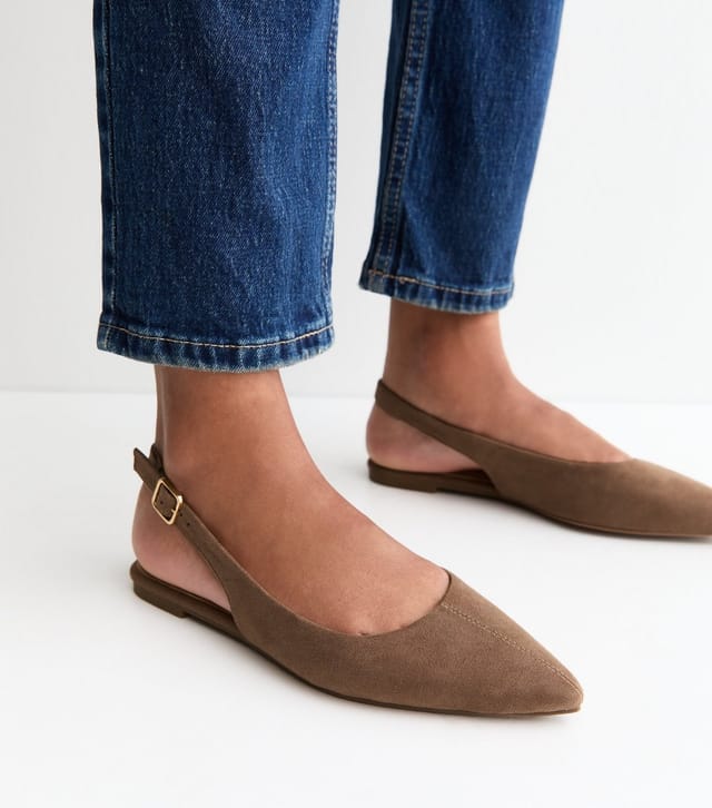 New Look Women's Brown Faux Suede Pointed Slingback Flats Vegan New Look - 2