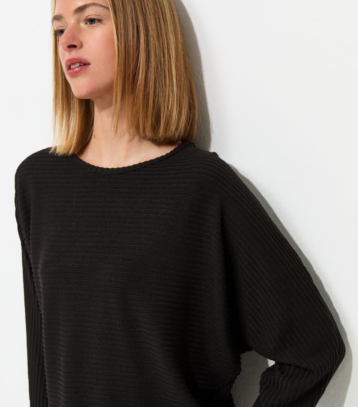 New Look Women's Black Soft Touch Ribbed Batwing Sleeve Top New Look