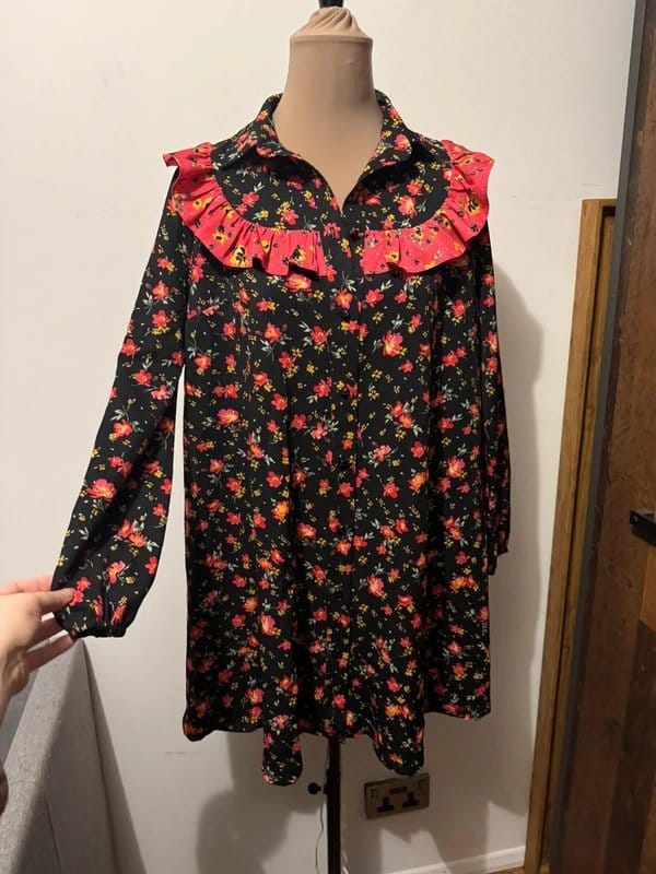 ASOS Design red black peasant prairie western fit flare oversized mini dress size 10 - 1