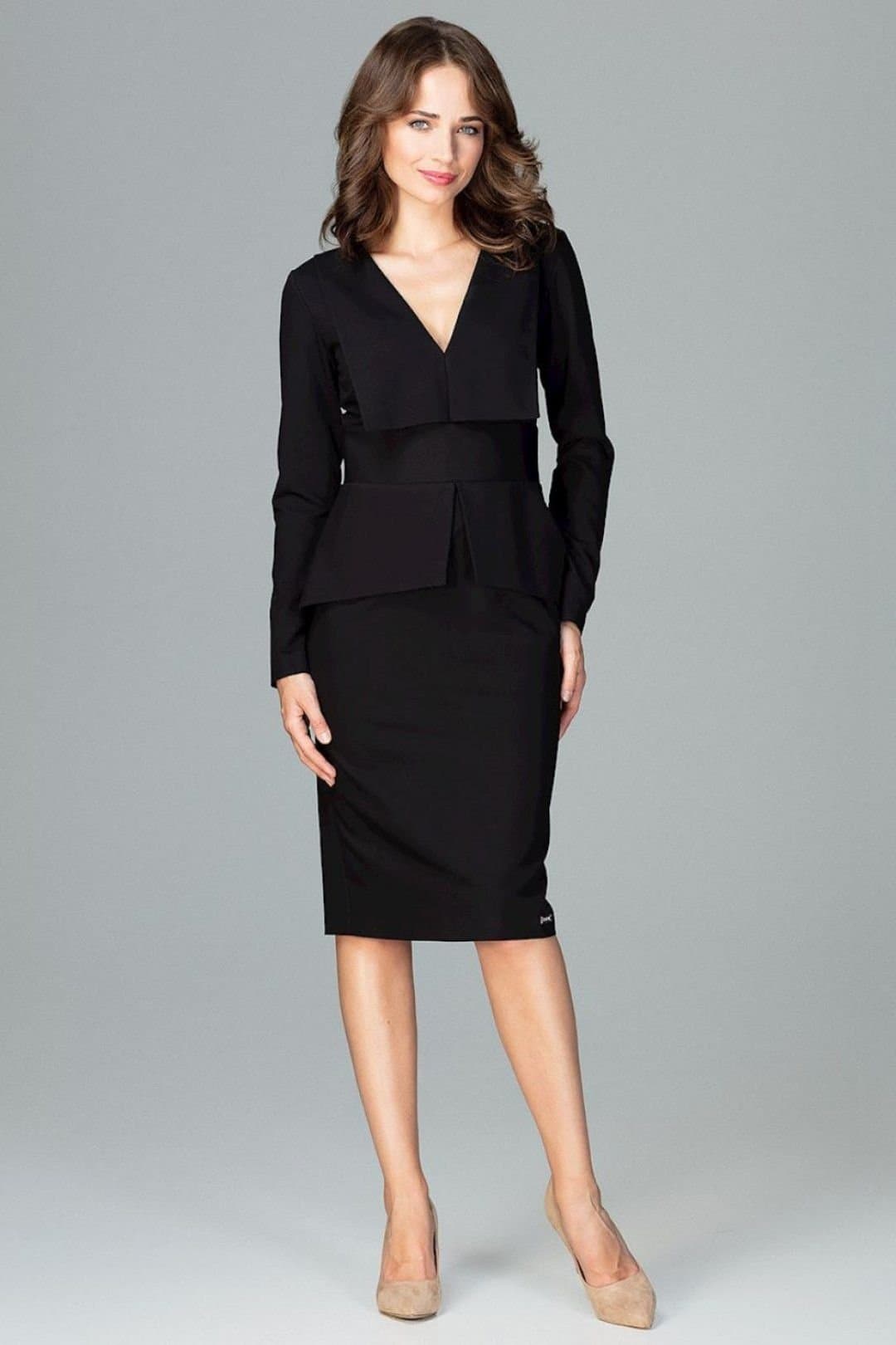 Love Lace Love Lace Women's Knee Length Cocktail Dress with Long Sleeves in Black