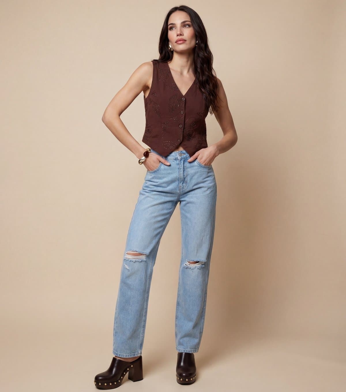 Urban Bliss Urban Bliss Brown Embellished Waistcoat