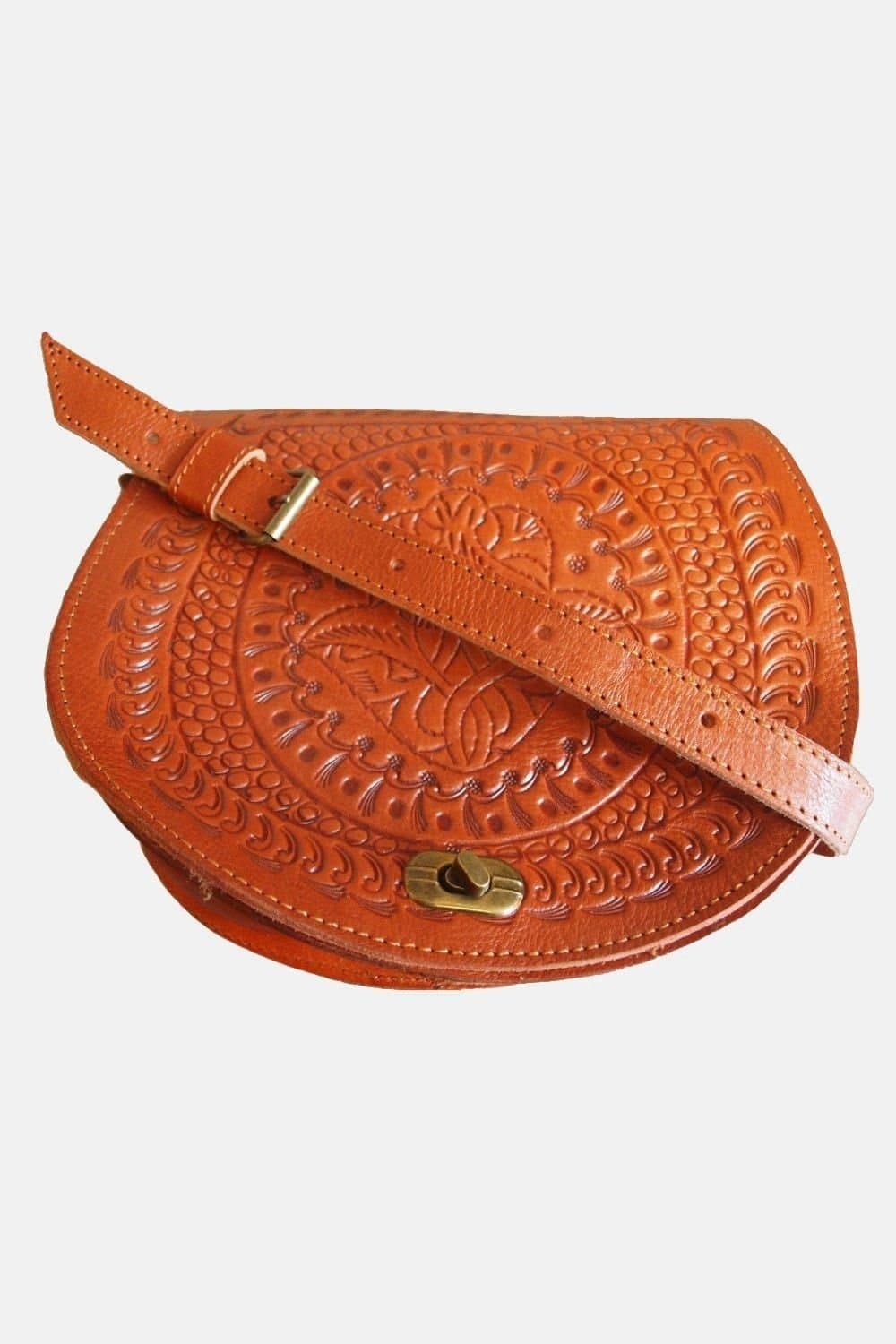 Berber Leather Berber Leather Women's 'The Temara' Embossed Leather Saddle Bag in Light Brown