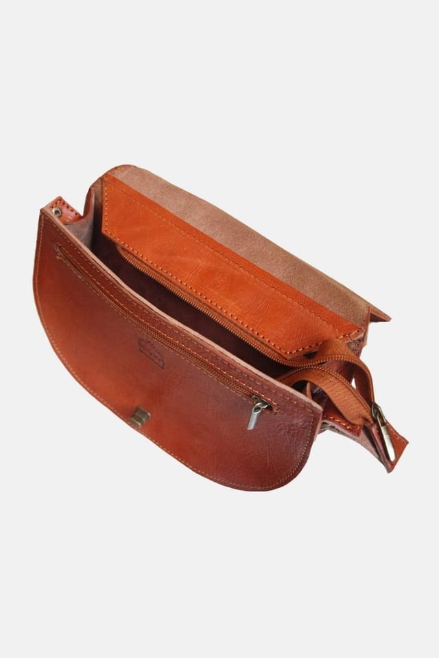 Berber Leather Berber Leather Women's 'The Temara' Embossed Leather Saddle Bag in Light Brown - 2