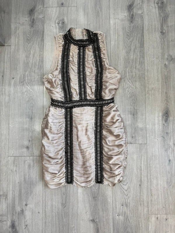 ASOS Champagne ruched mini dress with black trim