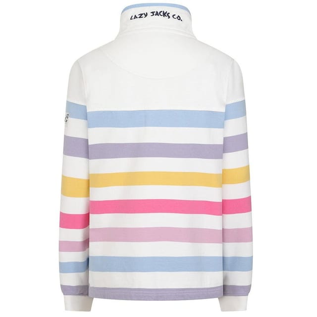 Lazy Jacks Lazy Jacks Women's Striped Button Neck Sweatshirt in White - 3