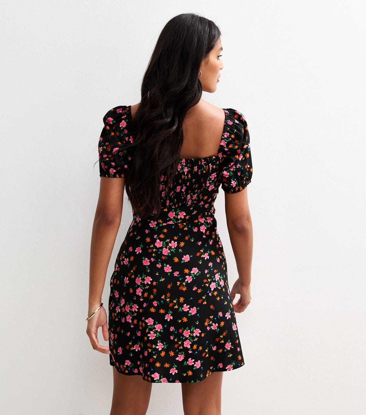 New Look Women's Black Floral Print Puff Sleeve Mini Dress New Look - 4