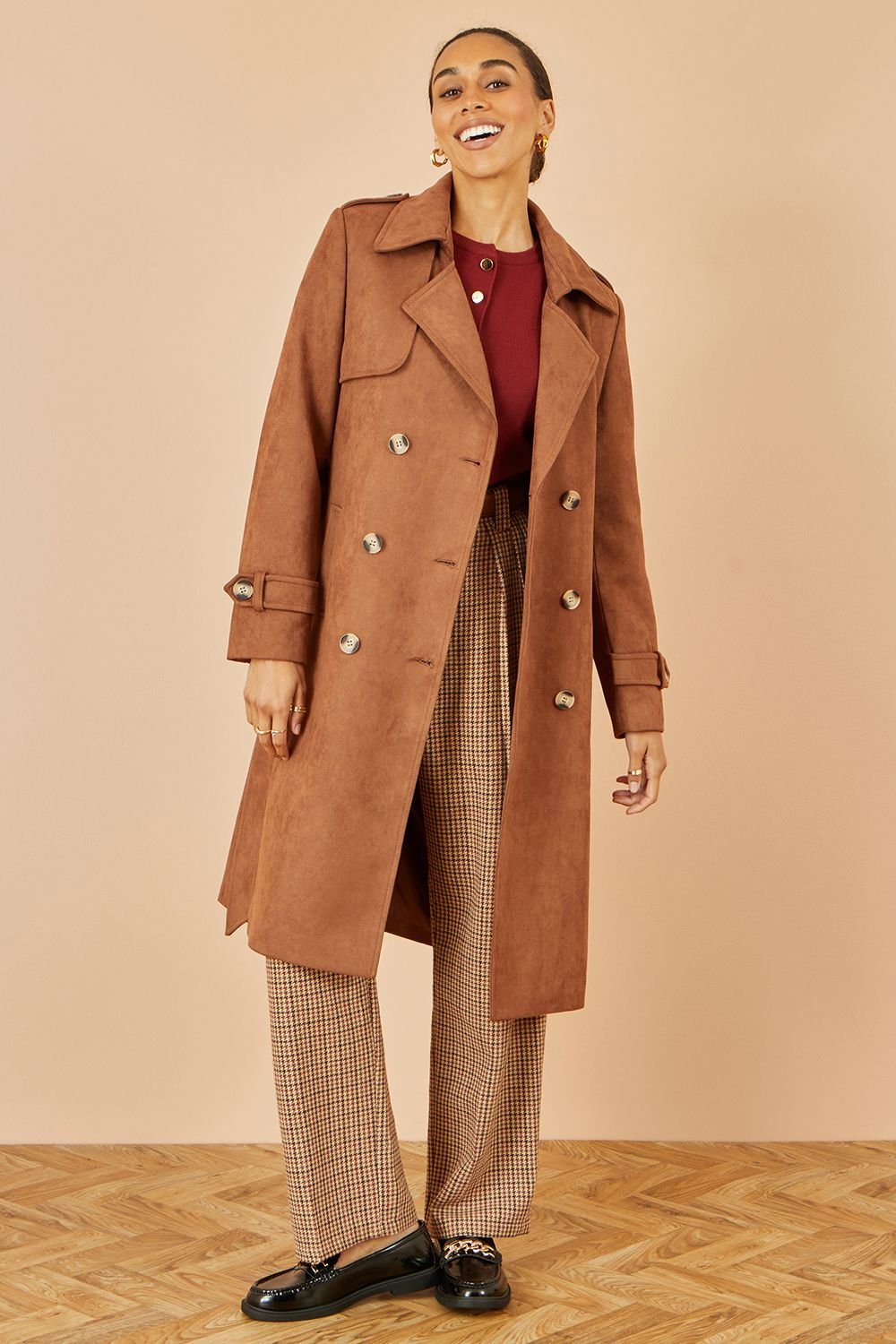 Yumi Yumi Women's Brown Faux Suede Trench Coat - 1