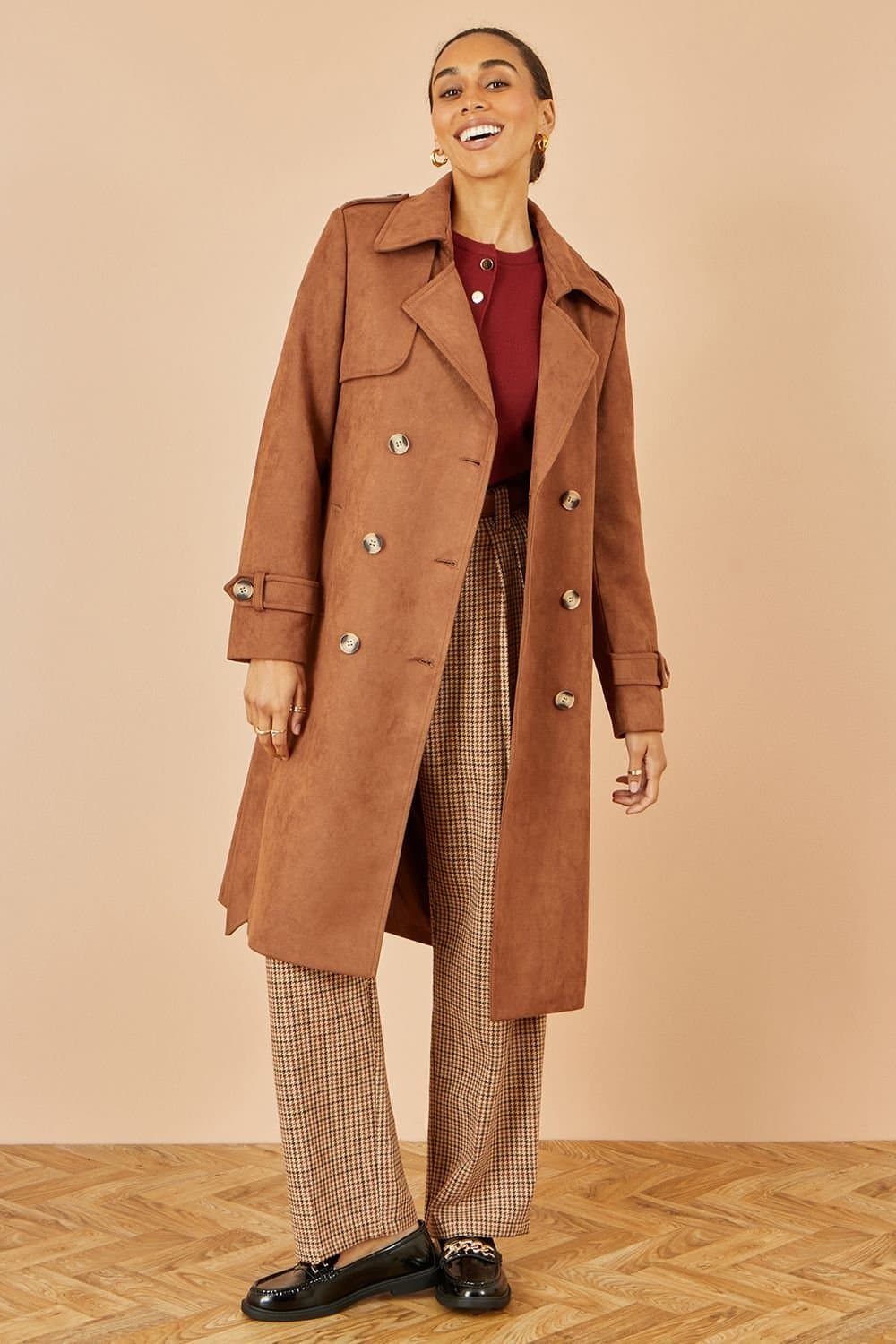 Yumi Yumi Women's Brown Faux Suede Trench Coat