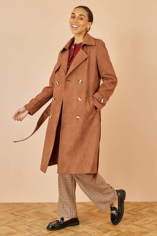 Yumi Yumi Women's Brown Faux Suede Trench Coat - 2