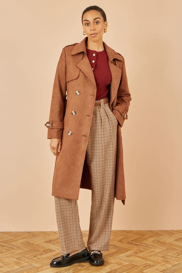Yumi Yumi Women's Brown Faux Suede Trench Coat - 3