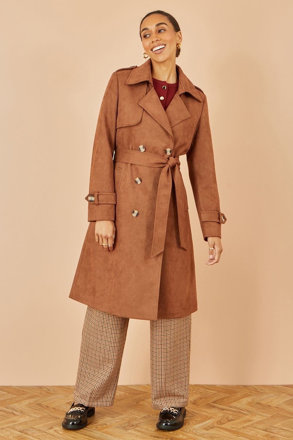 Yumi Yumi Women's Brown Faux Suede Trench Coat - 4