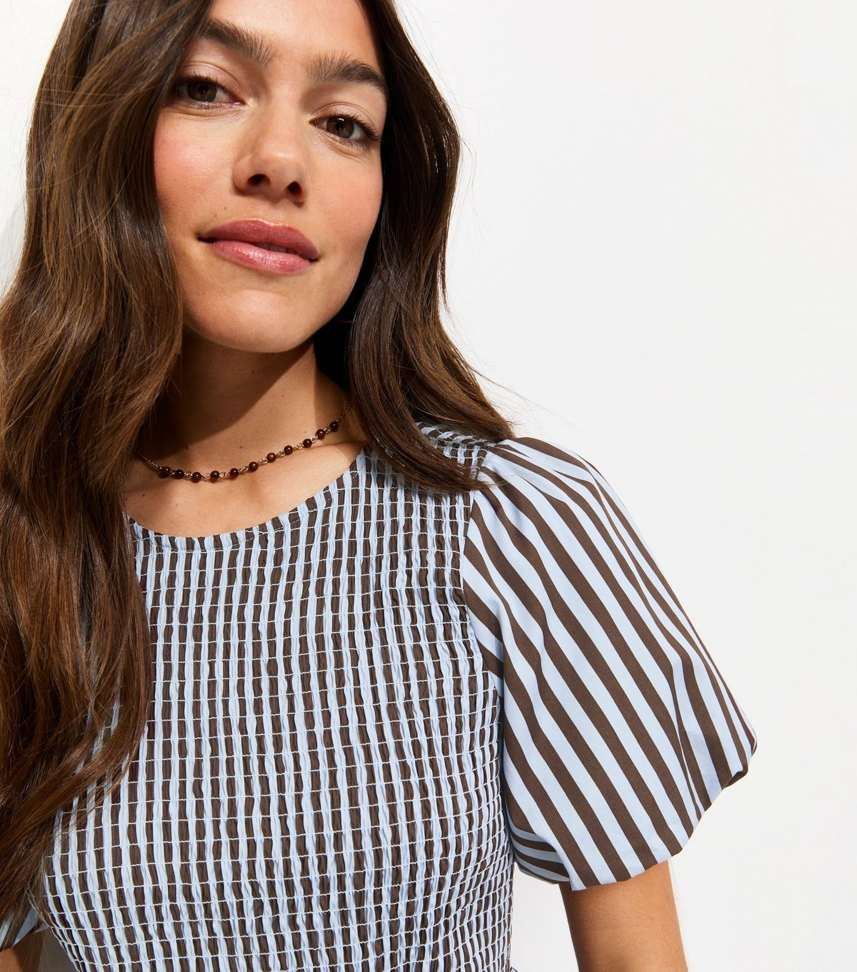 New Look Women's Petite Blue Striped Shirred Bust Puff Sleeve Midi Dress New Look - 2