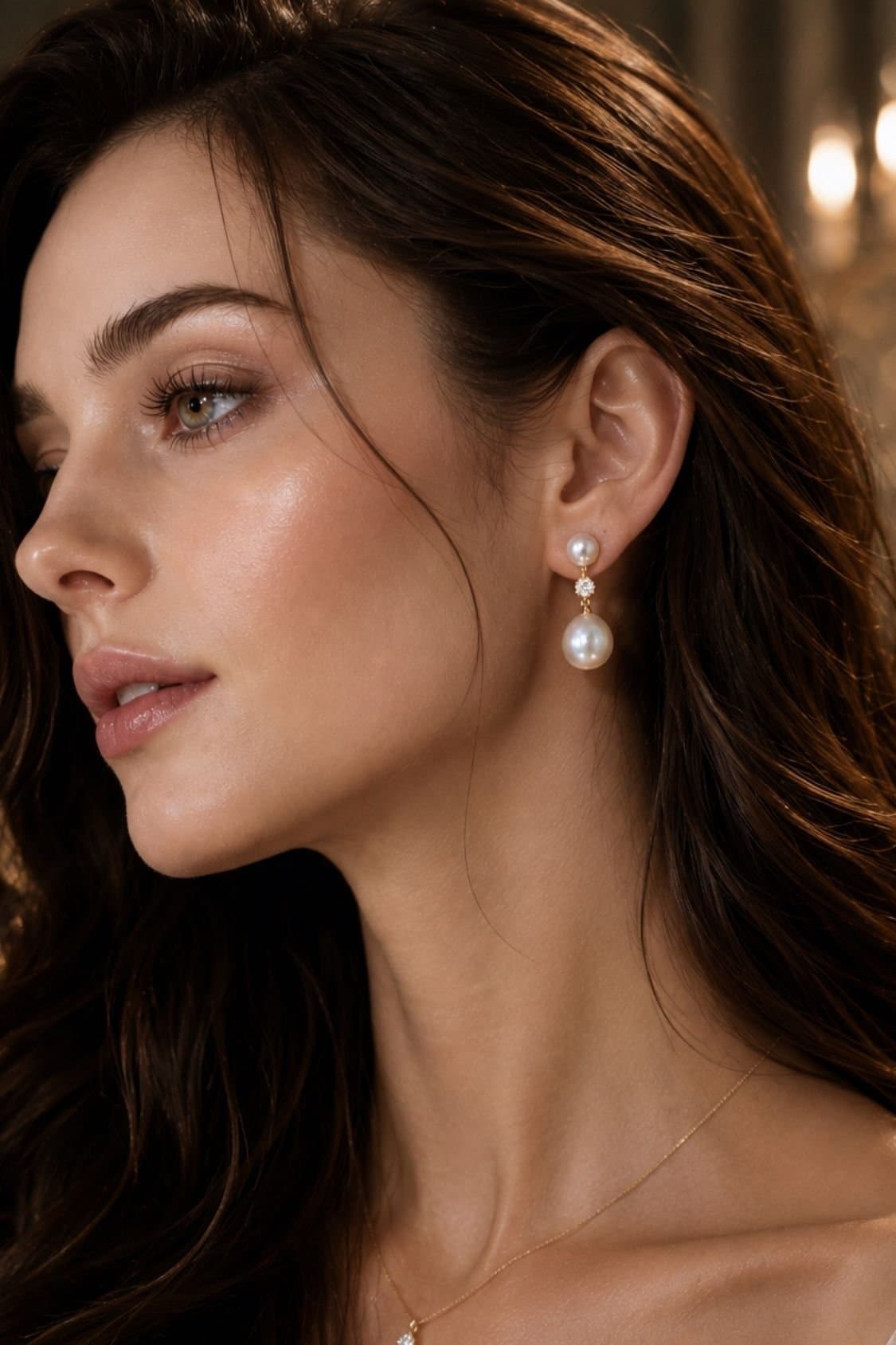 Lovii Lovii Gold Double Pearl Dangle Earrings with Crystal Accent