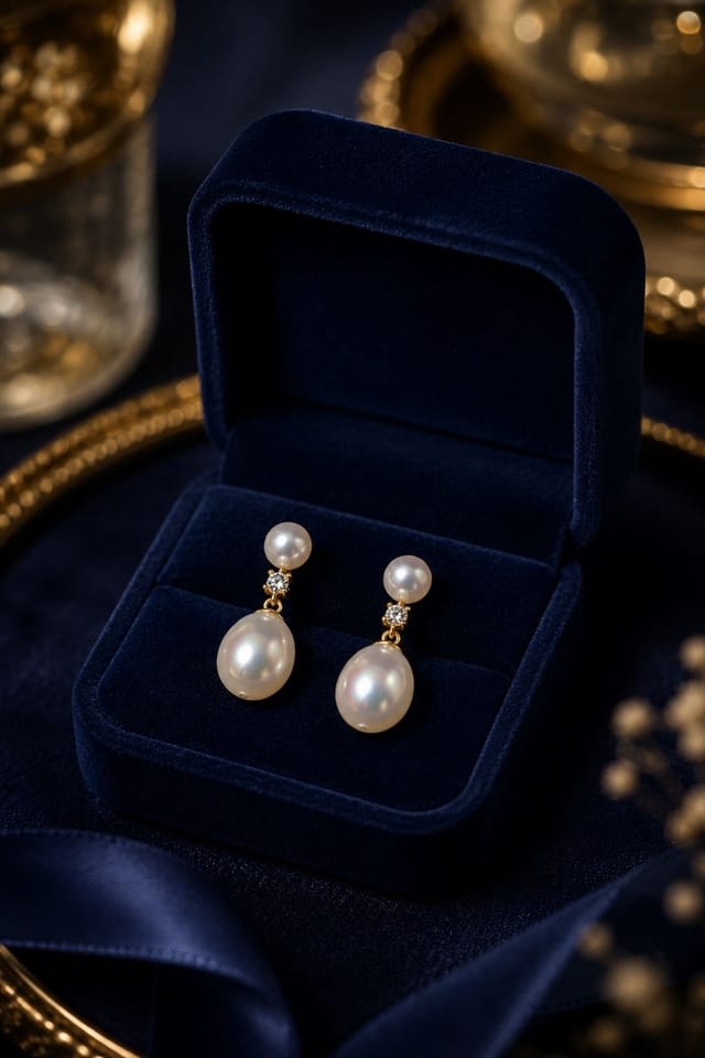 Lovii Lovii Women's Lumea Double Pearl Dangle Earrings with Crystal Accent in Gold - 2