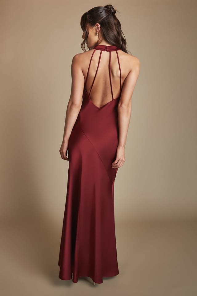 Oasis Oasis Women's Wine Cowl Halterneck Satin Maxi Bridesmaid Dress - 3