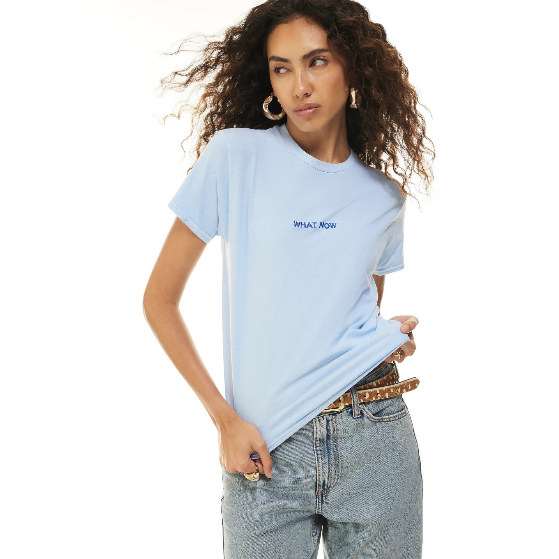 River Island River Island Womens Blue What Now Embroidered Baby Tee T-Shirt