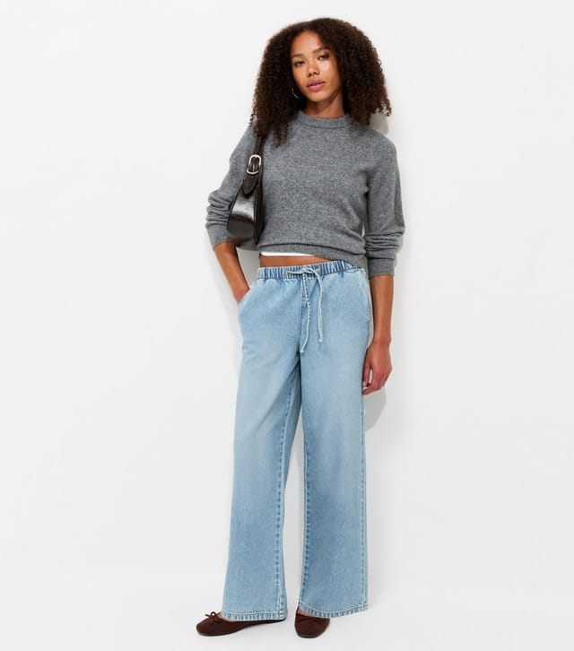 New Look Women's Petite Light Blue Pull On Wide Leg Jeans New Look - 2